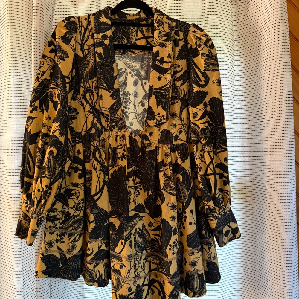 Anthropologie Black and Tan Floral Long Sleeve Dress